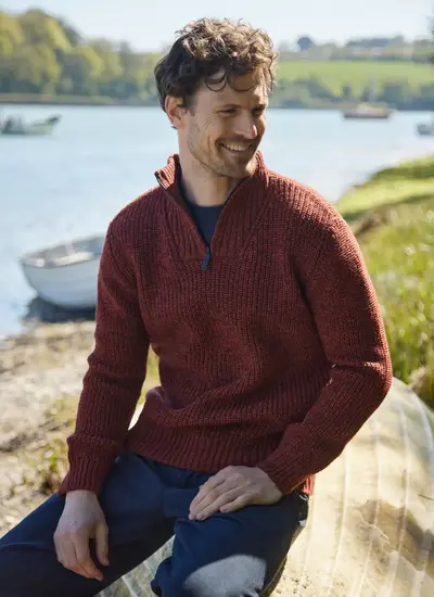 Ribbed Zip Neck Troyer Sweater 